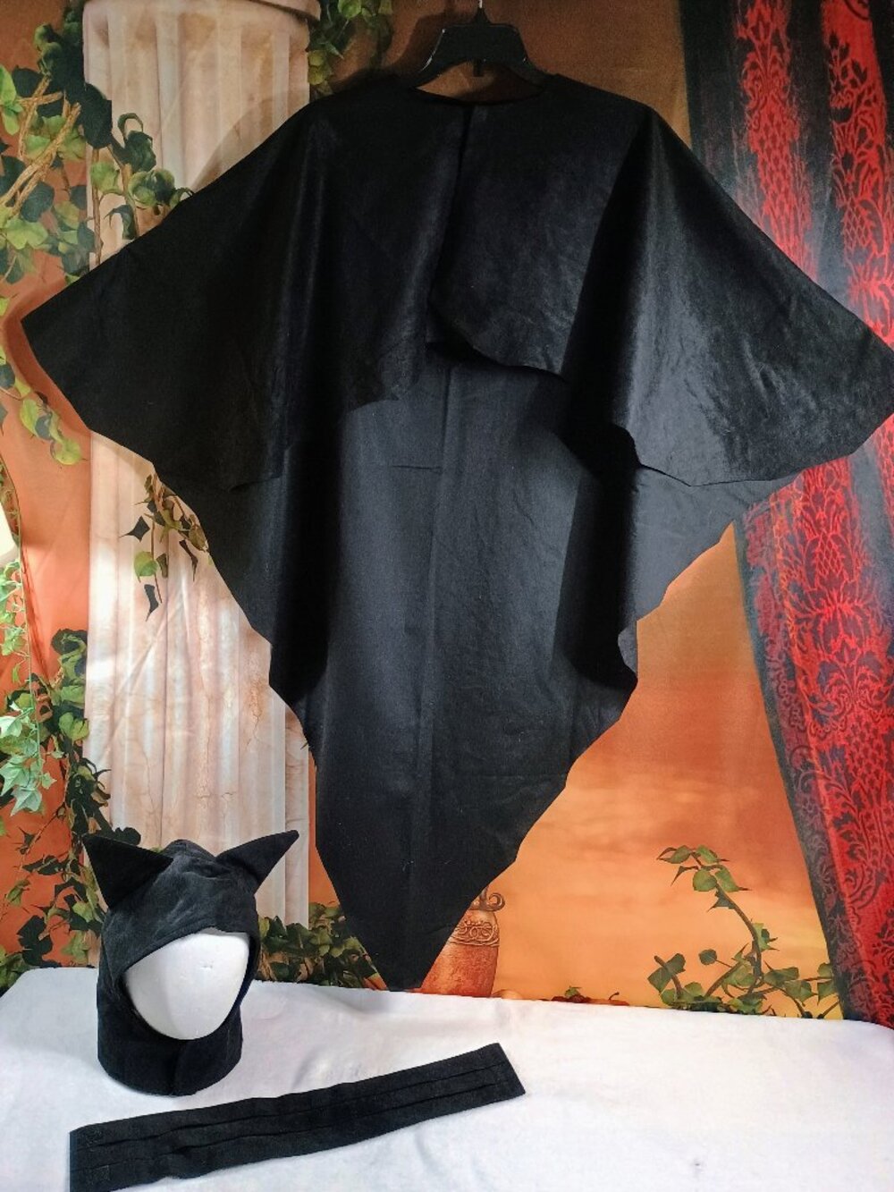 VTG Kids Size Large Handmade Black Batman Costume Cape Cowl Belt Retro
